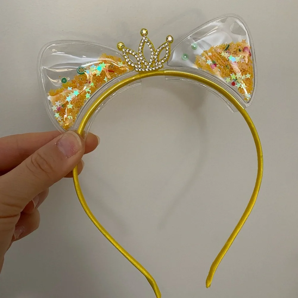 4/$15 Cute Girls Gold Cat Ear Headband with Rhinestone Tiara